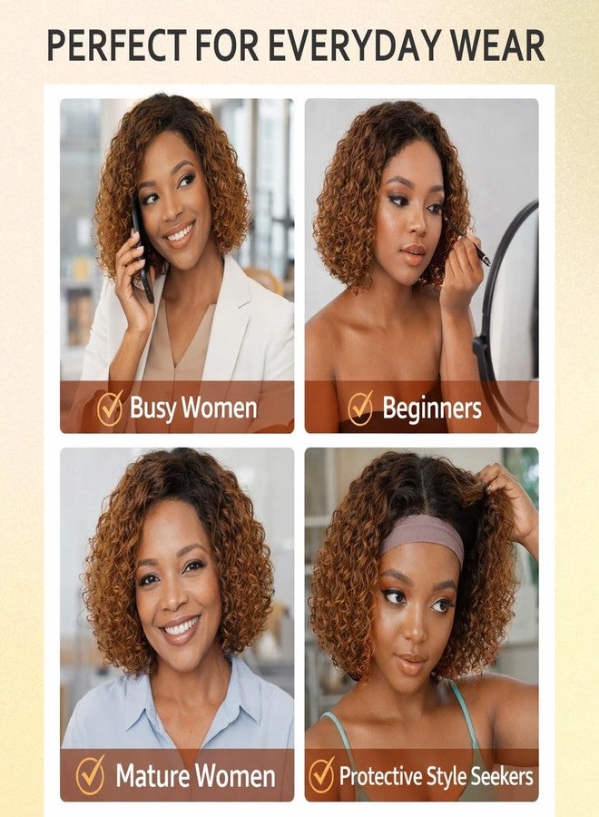 Apeasex Glueless Side Part Curly Wigs for Black Women 14 Inch Ombre Short Curly Bob Wig Human Hair T1B/30,Ready to Wear Glueless Wigs Human Hair Natural Everyday Look,Beginner Friendly - Image 2