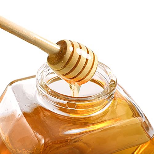 DEAYOU 4 Pack 7 Oz Honey Pot Jars, Glass Honey Pot with Wooden Dipper and Cork Lid, Hexagon Shape Honey Container Dispenser Storage, Clear Heat-Resistant Honeypot for Home, Kitchen - Image 3