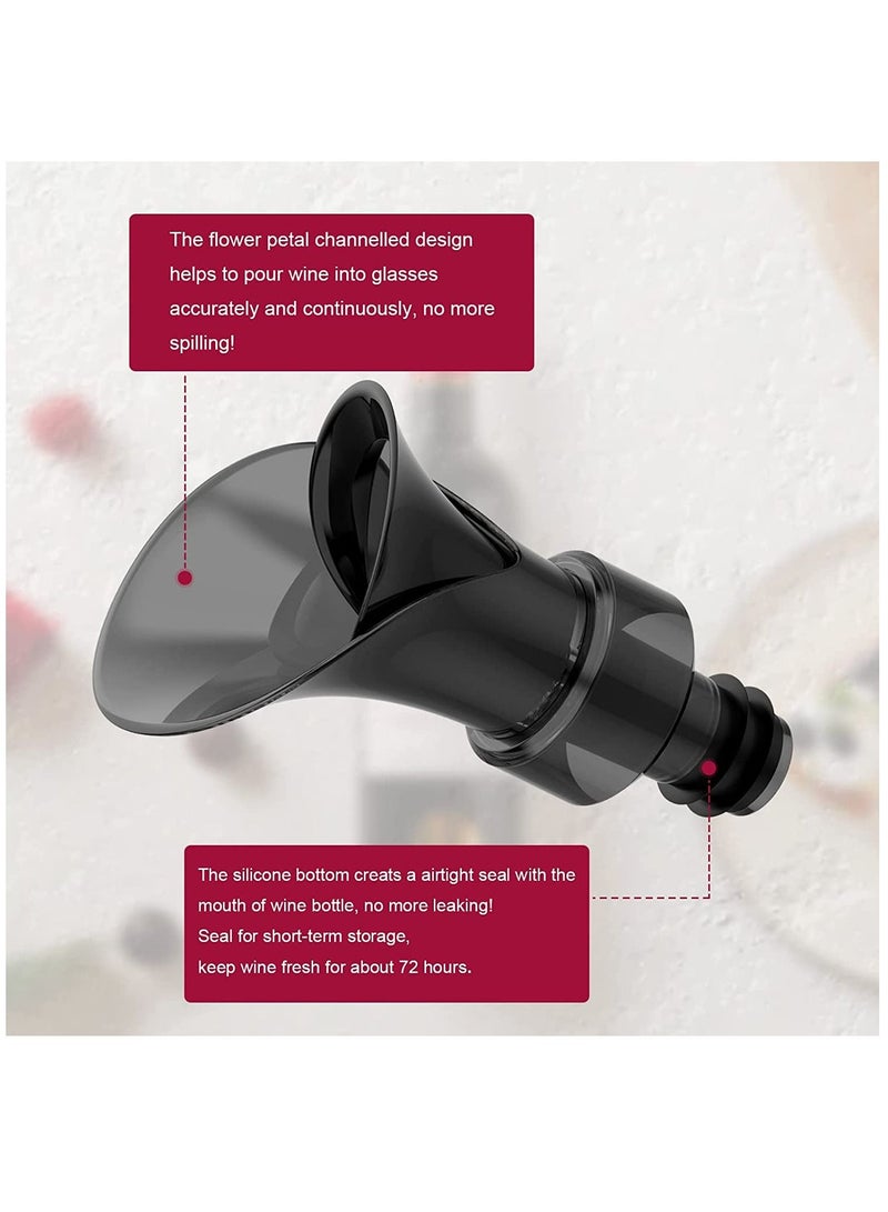 KASTWAVE Wine Stopper and Pourer, 2 In 1 Design Flower Shape Decorative and Reusable Wine Pourer, Leakproof Silicone Wine Bottle Stopper(2 Pcs)  - Image 2