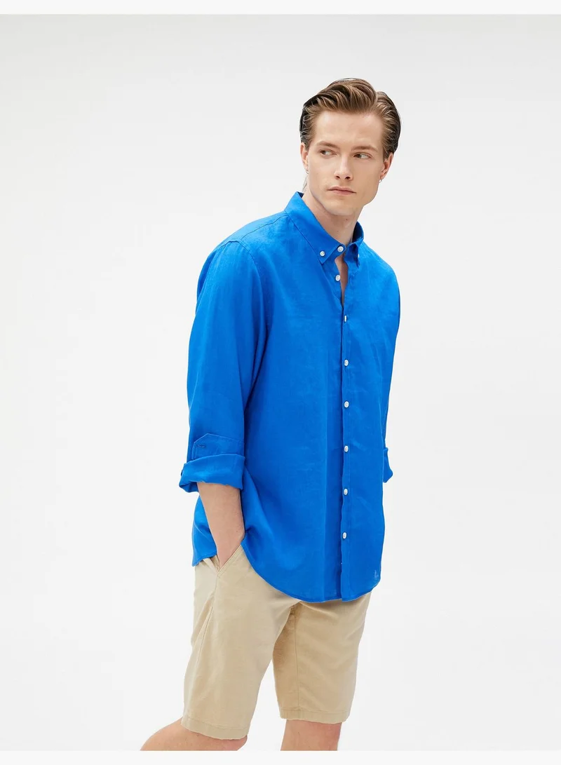 كوتون Linen Shirt Classic Neck Buttoned