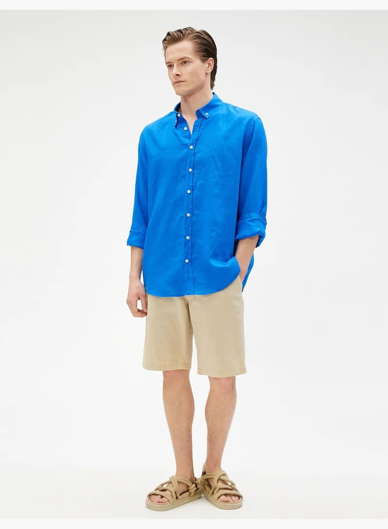 كوتون Linen Shirt Classic Neck Buttoned