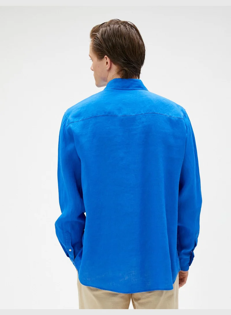 كوتون Linen Shirt Classic Neck Buttoned