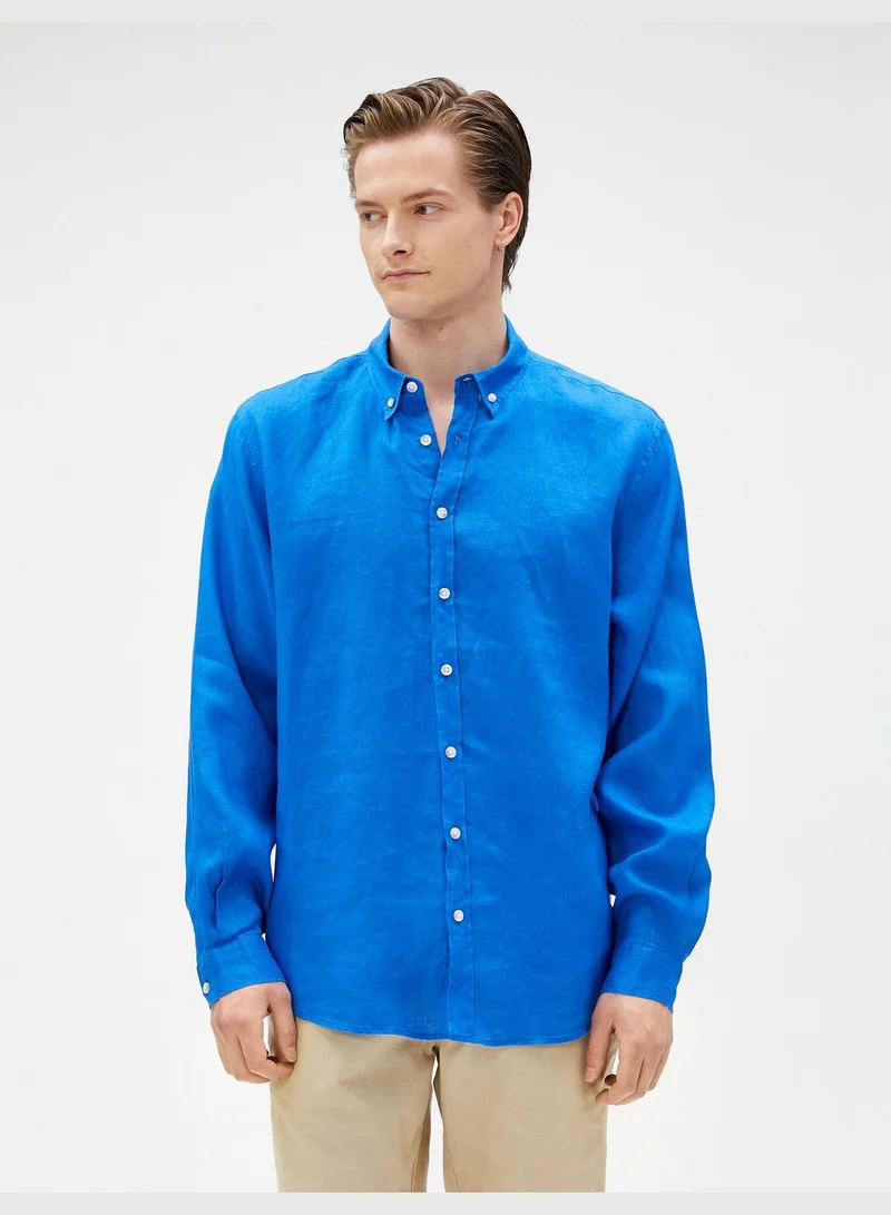 كوتون Linen Shirt Classic Neck Buttoned