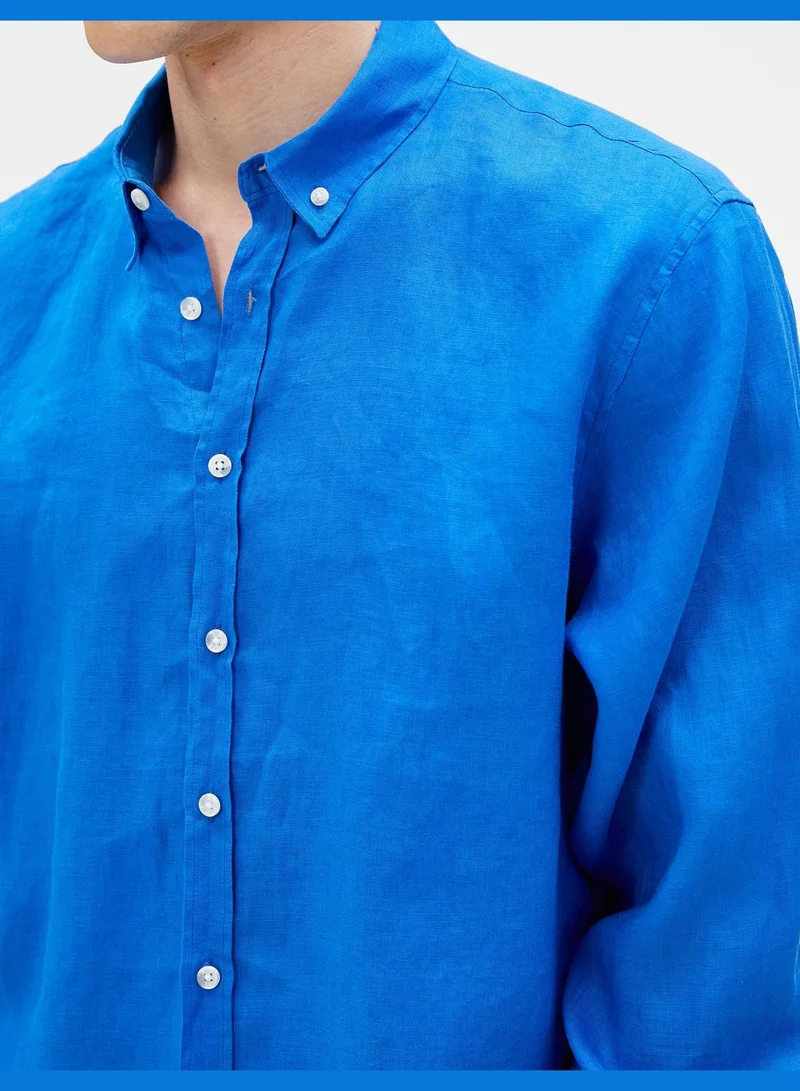 كوتون Linen Shirt Classic Neck Buttoned