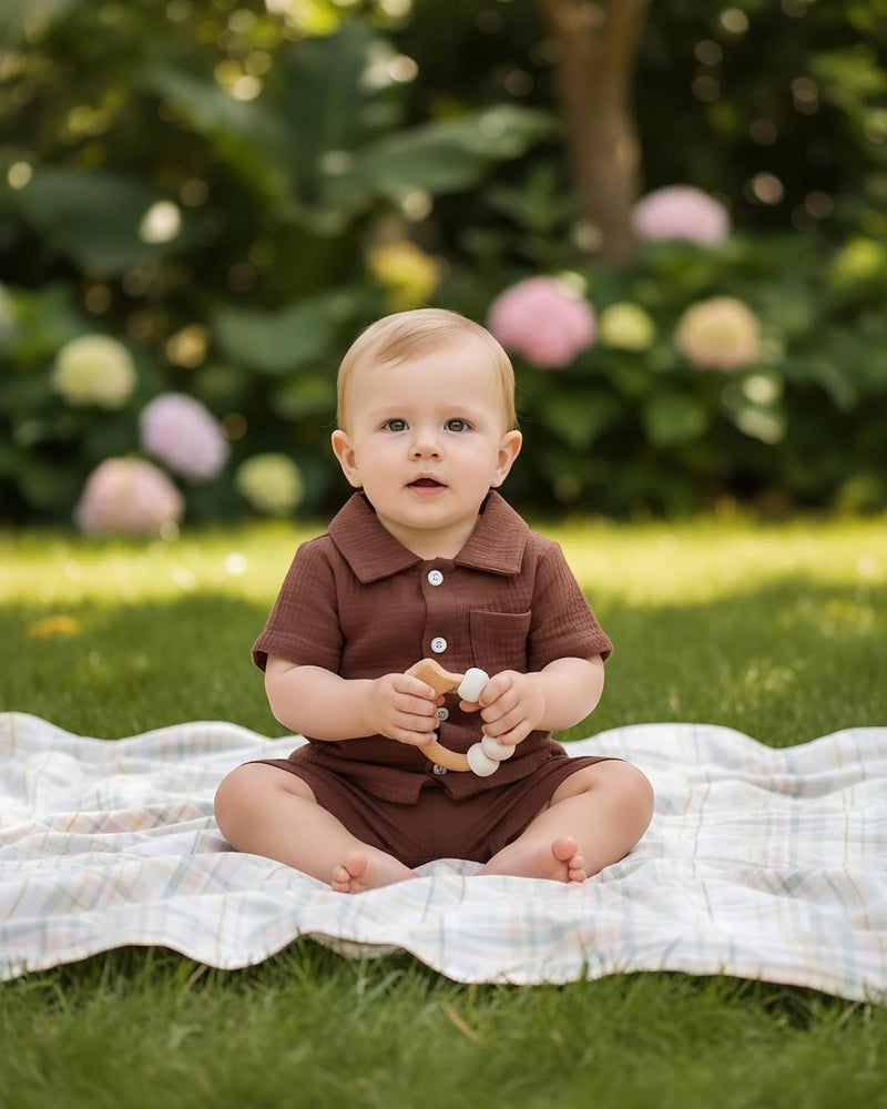 Jecson Newborn Boy Clothes Baby Boy Outfits Summer Cotton 2 Piece Set with Button Down Bodysuit and Shorts 0-18M - Image 5