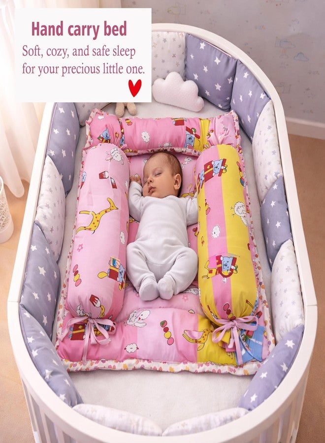 Fareto Combo of Baby Bed with Net | Carry Bag | 4 Pcs Bedding Set (0-6 Months, Baby Size, Cotton) (Pink Giffi) - Image 2