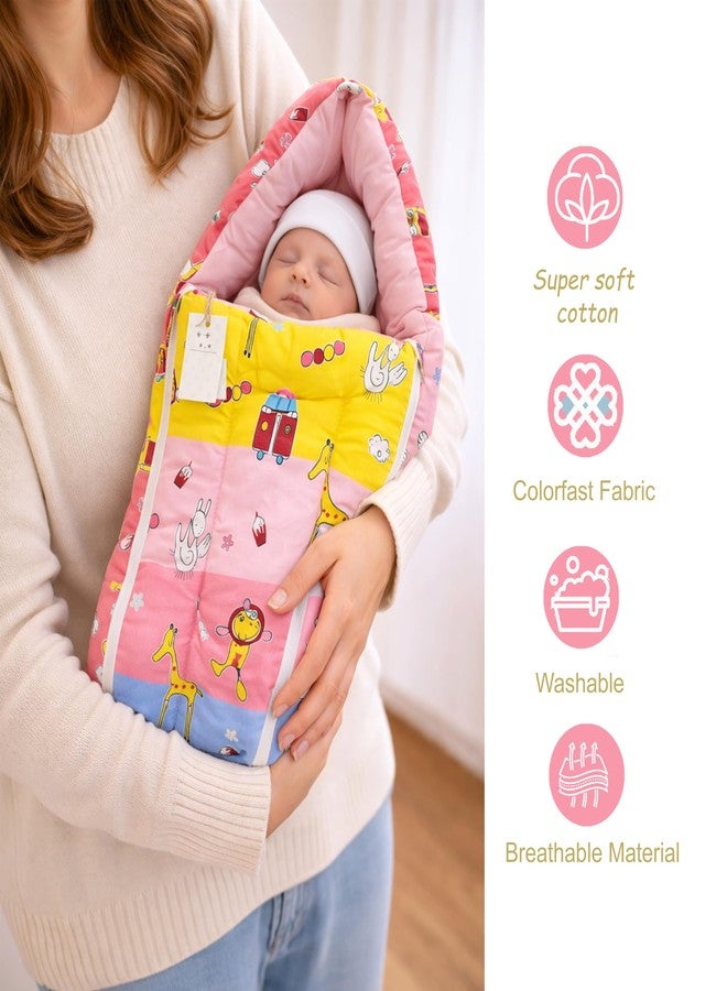 Fareto Combo of Baby Bed with Net | Carry Bag | 4 Pcs Bedding Set (0-6 Months, Baby Size, Cotton) (Pink Giffi) - Image 4