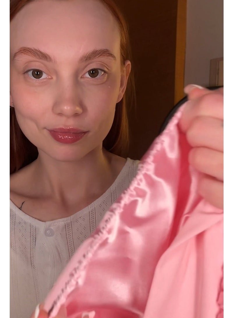 Premier Double Layer Solid Color Silk Satin Sleepy Hat Hair Bonnets for Sleeping with Soft Elastic Tie Band and Ribbon, Hair Care Simple Color Large Night Sleep Cap Scarf Wrap Heatless for Natural Straight Curly Hair Women, Pink - Image 3