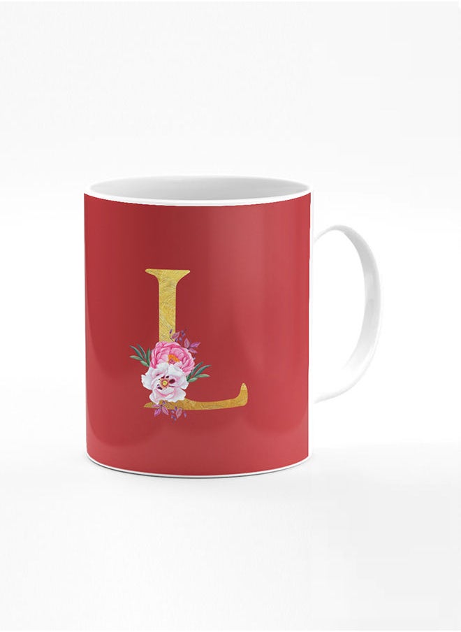 Stylizedd - Stylizedd Designer Printed Coffee Mug 11oz Ceramic Personalised Gift Mugs Cup -Custom Monogram Initial Letter Floral Pattern Alphabet - L ( Red Brown ) - Image 1