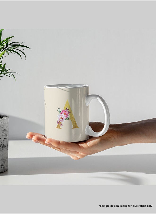 Stylizedd - Stylizedd Designer Printed Coffee Mug 11oz Ceramic Personalised Gift Mugs Cup -Custom Monogram Initial Letter Floral Pattern Alphabet - L ( Red Brown ) - Image 1
