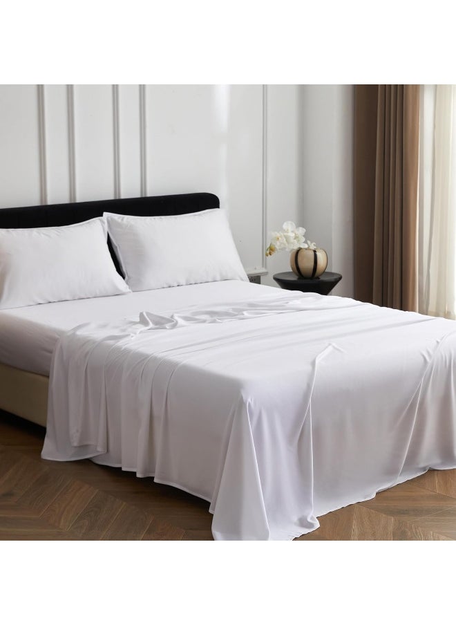 Simple&Opulence Simple&Opulence 100% Viscose from Bamboo Sheet Set-Organic Bamboo Viscose Sheet-3Pcs Cooling, Soft, Breathable Bedding (1 Flat Sheet, 1 Fitted Sheet, 1 Pillowcase) for Spring and Summer-(White, Twin)  - Image 1