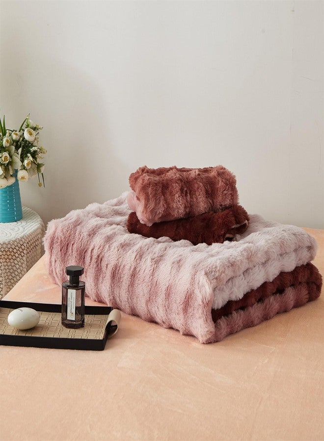 YASMENG Fluffy Faux Rabbit Fur Duvet Cover Set Twin Size Rose Pink, Luxury Soft Plush Shaggy Comforter Cover for Cold Winter Spring Fall, 2pcs Girls Velvet Fuzzy Furry Bedding Sets Gradient Pink - Image 5