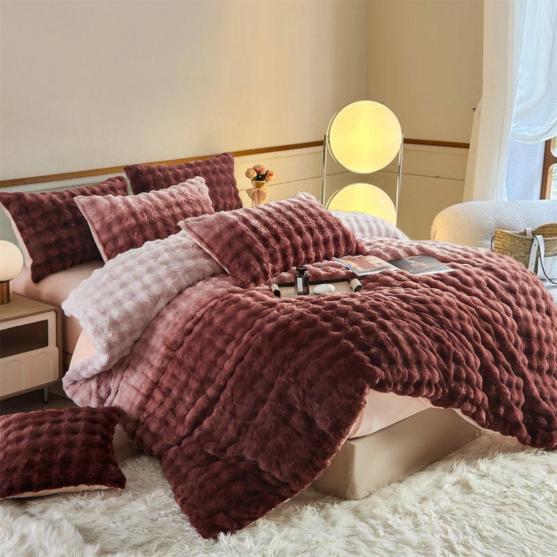YASMENG Fluffy Faux Rabbit Fur Duvet Cover Set Twin Size Rose Pink, Luxury Soft Plush Shaggy Comforter Cover for Cold Winter Spring Fall, 2pcs Girls Velvet Fuzzy Furry Bedding Sets Gradient Pink - Image 1