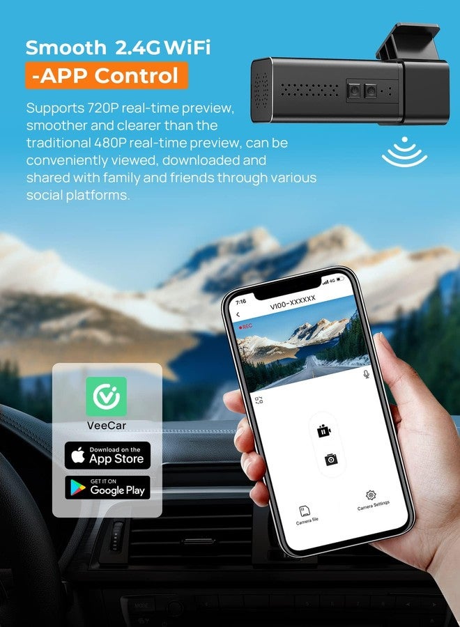 E-YEEGER Dash Cam, 2.5K WiFi Dash Camera for Cars, E-YEEGER Mini Dashcam with App, Front Car Camera, G-Sensor, Loop Recording, Night Vision, 24H Parking Mode, 32G SD Card Included, Support 256GB Max - Image 3