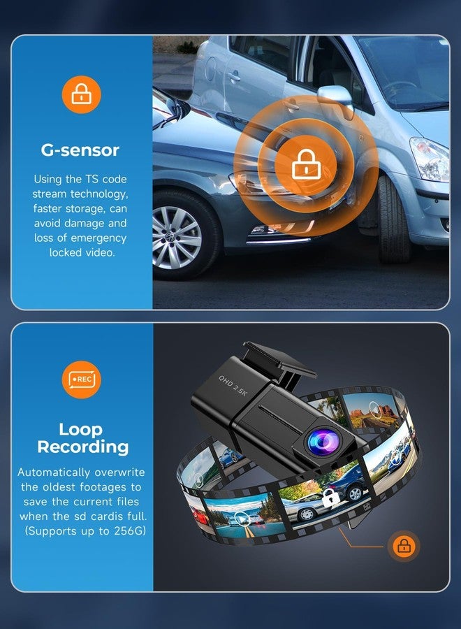E-YEEGER Dash Cam, 2.5K WiFi Dash Camera for Cars, E-YEEGER Mini Dashcam with App, Front Car Camera, G-Sensor, Loop Recording, Night Vision, 24H Parking Mode, 32G SD Card Included, Support 256GB Max - Image 5