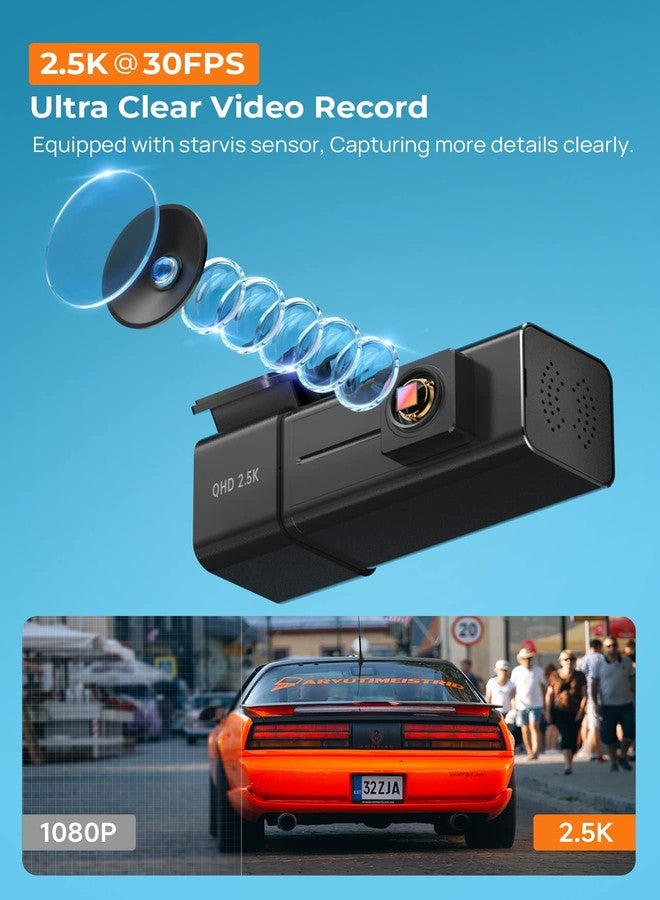 E-YEEGER Dash Cam, 2.5K WiFi Dash Camera for Cars, E-YEEGER Mini Dashcam with App, Front Car Camera, G-Sensor, Loop Recording, Night Vision, 24H Parking Mode, 32G SD Card Included, Support 256GB Max - Image 2