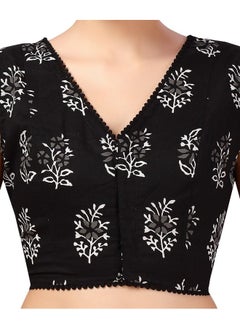Studio Shringaar Studio Shringaar Women's Readymade Cotton Sleeveless Mulmul Block Printed Saree Blouse (Black, 36)  - Image 3