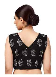 Studio Shringaar Studio Shringaar Women's Readymade Cotton Sleeveless Mulmul Block Printed Saree Blouse (Black, 36)  - Image 2