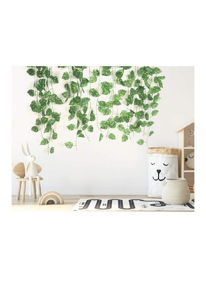 Unique Flowers Unique Flowers Home Decor Artificial Wall Hanging Garland Money Plant Leaf Creeper Pack of 24 Strings Length 7 Feet Green  - Image 4