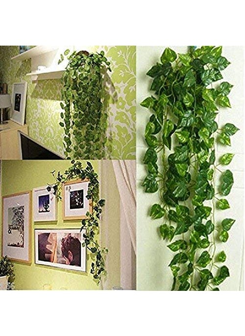 Unique Flowers Unique Flowers Home Decor Artificial Wall Hanging Garland Money Plant Leaf Creeper Pack of 24 Strings Length 7 Feet Green  - Image 2
