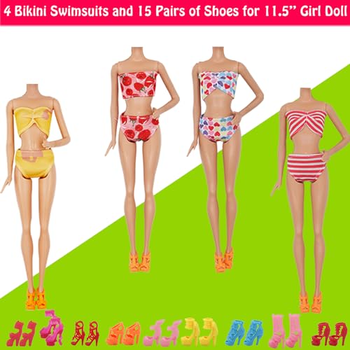 ZTWEDEN 89Pcs Doll Clothes and Accessories for 12 Inch Boy and 11.5 Inch Girl Doll Includes 32 Seaside Wear Clothes Bikini Marine Animal Surfboard Diving Swimming Sets 19 Pairs Shoes for Dolls - Image 4
