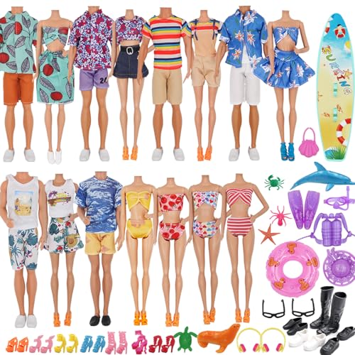 ZTWEDEN 89Pcs Doll Clothes and Accessories for 12 Inch Boy and 11.5 Inch Girl Doll Includes 32 Seaside Wear Clothes Bikini Marine Animal Surfboard Diving Swimming Sets 19 Pairs Shoes for Dolls - Image 1