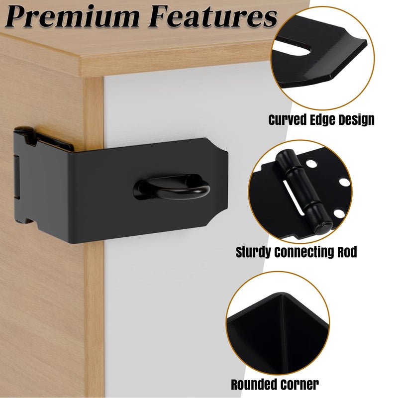 KIMIWISE 5 Inch Door Hasp Latch, 90Â° Right Angle Heavy Duty Stainless Steel Padlock Latch, Extra Thick Door Lock Hasp, Suitable for Cabinets, Drawers, Wooden Boxes, and Bookcases, Black, 1 Pack - Image 3