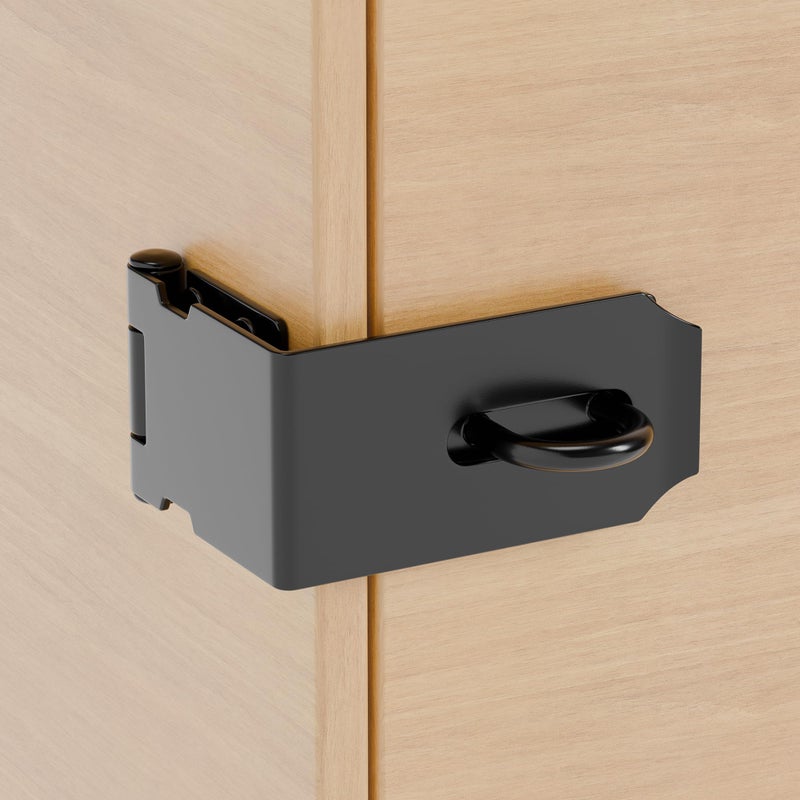 KIMIWISE 5 Inch Door Hasp Latch, 90Â° Right Angle Heavy Duty Stainless Steel Padlock Latch, Extra Thick Door Lock Hasp, Suitable for Cabinets, Drawers, Wooden Boxes, and Bookcases, Black, 1 Pack - Image 1