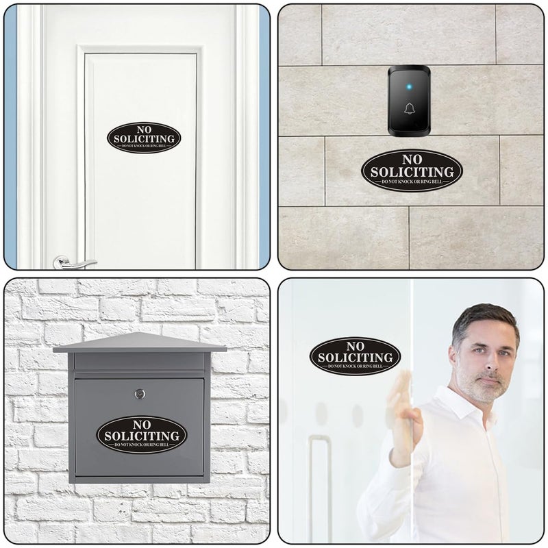 MongFun No Soliciting Sign for House, 2 Pack Self-Adhesive Aluminum Metal No Solitation Do Not Knock or Ring Bell Sign, 7.0 x 3.0 inches Rust Free Signs for Door and Wall (Black/White) - Image 3