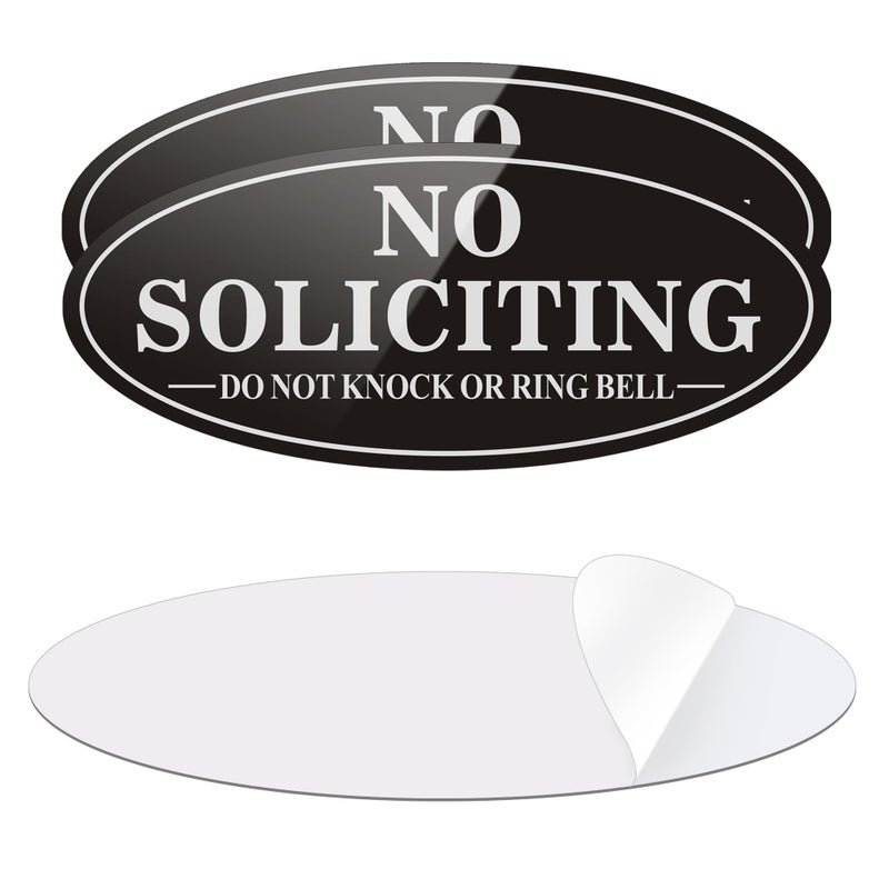 MongFun No Soliciting Sign for House, 2 Pack Self-Adhesive Aluminum Metal No Solitation Do Not Knock or Ring Bell Sign, 7.0 x 3.0 inches Rust Free Signs for Door and Wall (Black/White) - Image 1