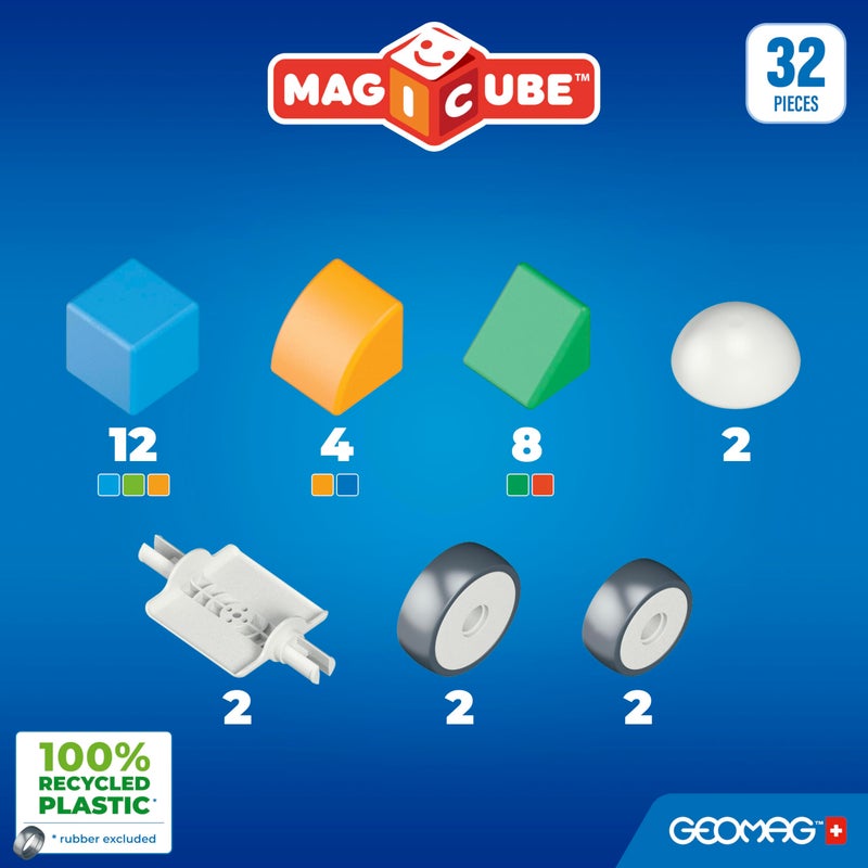 Geomag MagiCube Magnetic Blocks for Toddlers & Kids Ages 1-5 | Swiss-Made STEM Building Toy Sets | Animal, Vehicle, Recycled Plastic Themes | (32-Piece - Classic Set) - Image 3