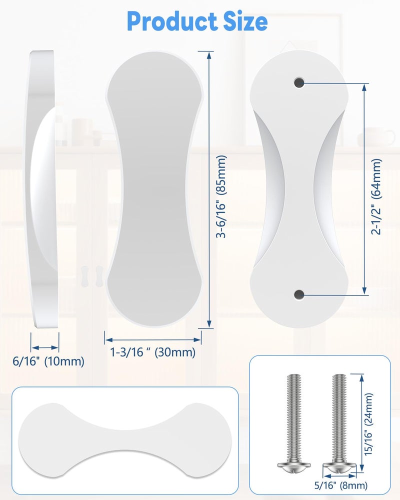 Mebantoo 2 Pack Adhesive Cabinet Handles, 3 Inch Self-Stick Knobs, Barn Door & Finger Pulls For Closets, Sliding Shower Glass Doors, Wardrobes, Drawers, Windows (2, White) - Image 5