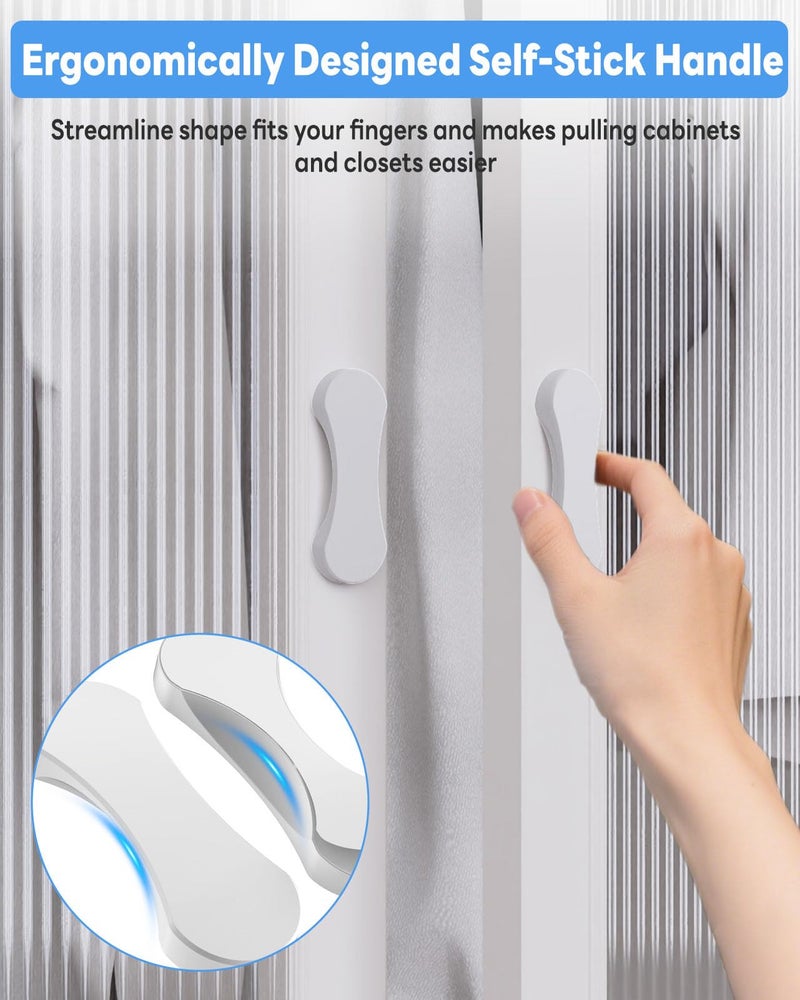 Mebantoo 2 Pack Adhesive Cabinet Handles, 3 Inch Self-Stick Knobs, Barn Door & Finger Pulls For Closets, Sliding Shower Glass Doors, Wardrobes, Drawers, Windows (2, White) - Image 3