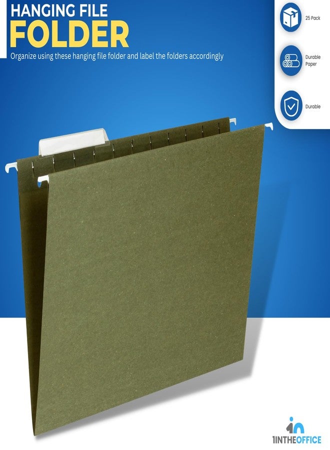 1InTheOffice Hanging File Folders Letter Size, File Cabinet Folders, Reinforced, 1/5 Tabs, Adjustable, Green, 25 Pack - Image 2