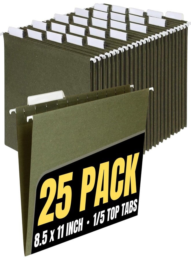 1InTheOffice Hanging File Folders Letter Size, File Cabinet Folders, Reinforced, 1/5 Tabs, Adjustable, Green, 25 Pack - Image 1