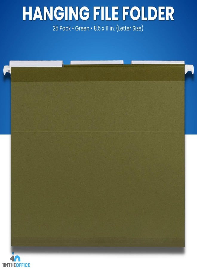 1InTheOffice Hanging File Folders Letter Size, File Cabinet Folders, Reinforced, 1/5 Tabs, Adjustable, Green, 25 Pack - Image 3