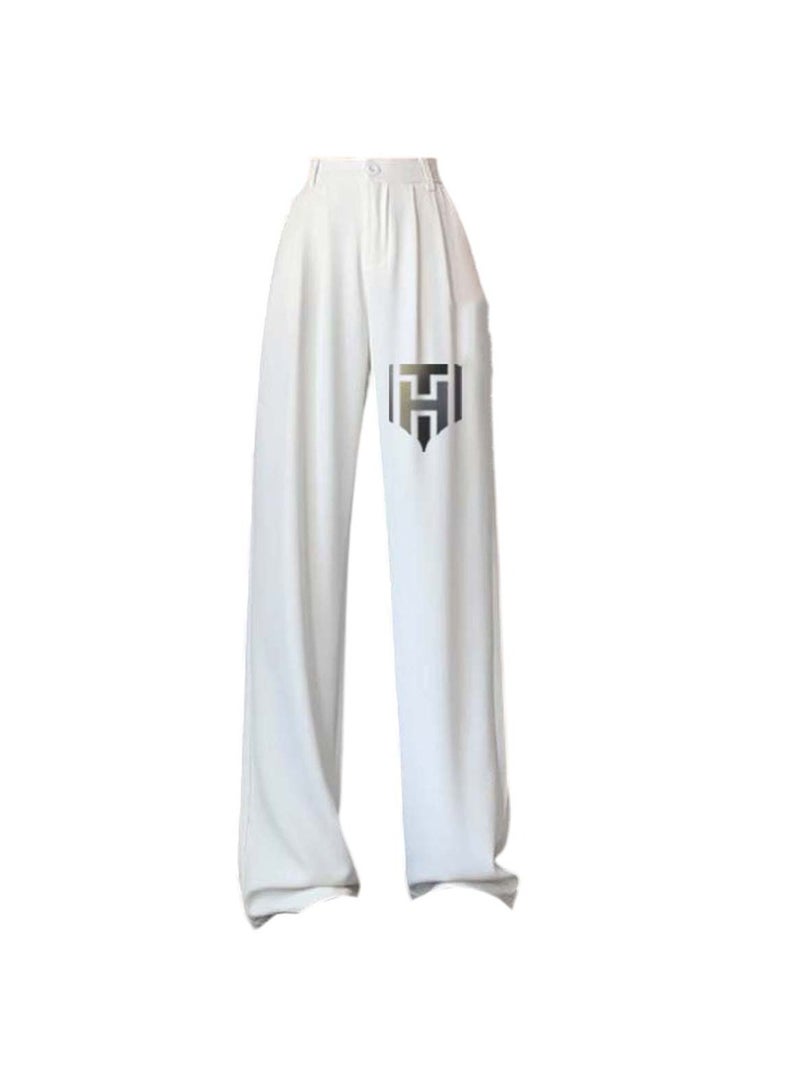 Huitich Women's Ice Silk Wide-Leg Pants High Waist, Loose Fit, White Size M  - Image 1
