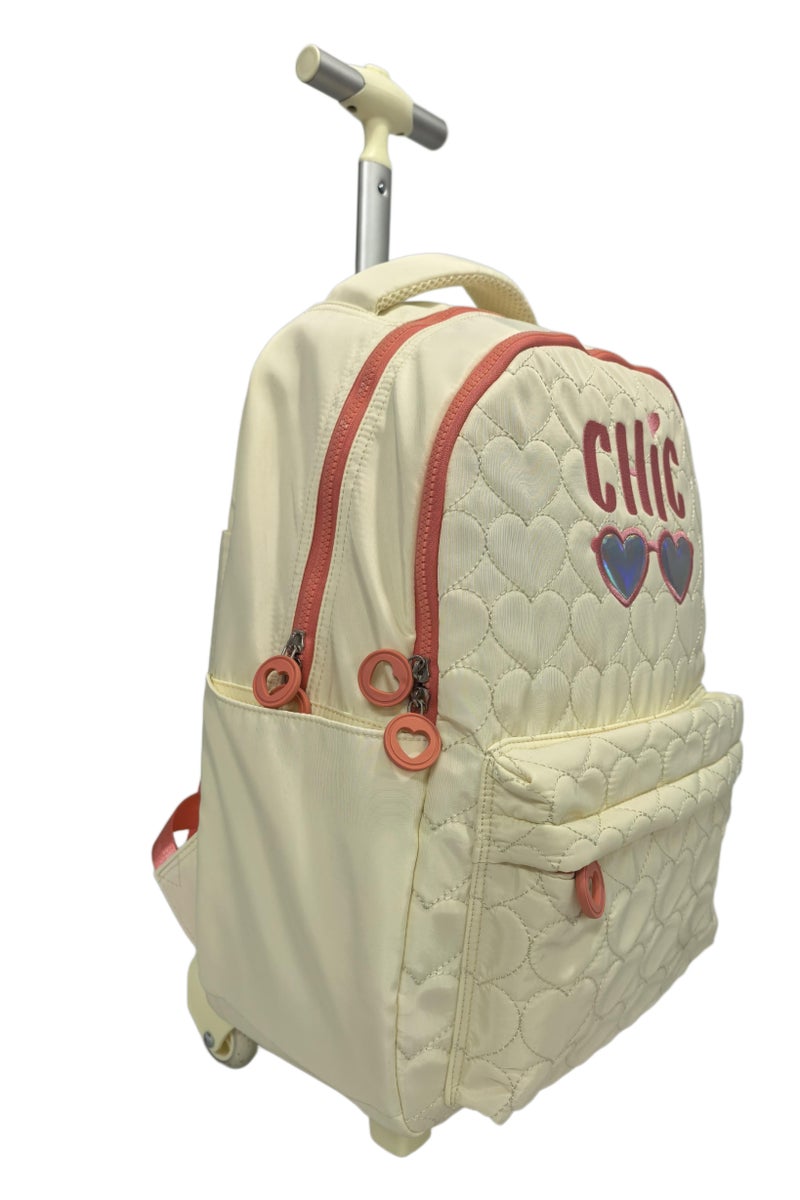 Chic Cream Lightweight Heart Quilted Trolley Backpack Set with Lunch Box & Pencil Case – Stylish, Durable, Holographic Heart Sunglasses Design, Cute & Functional School Bag for Kids, Girls - Image 5