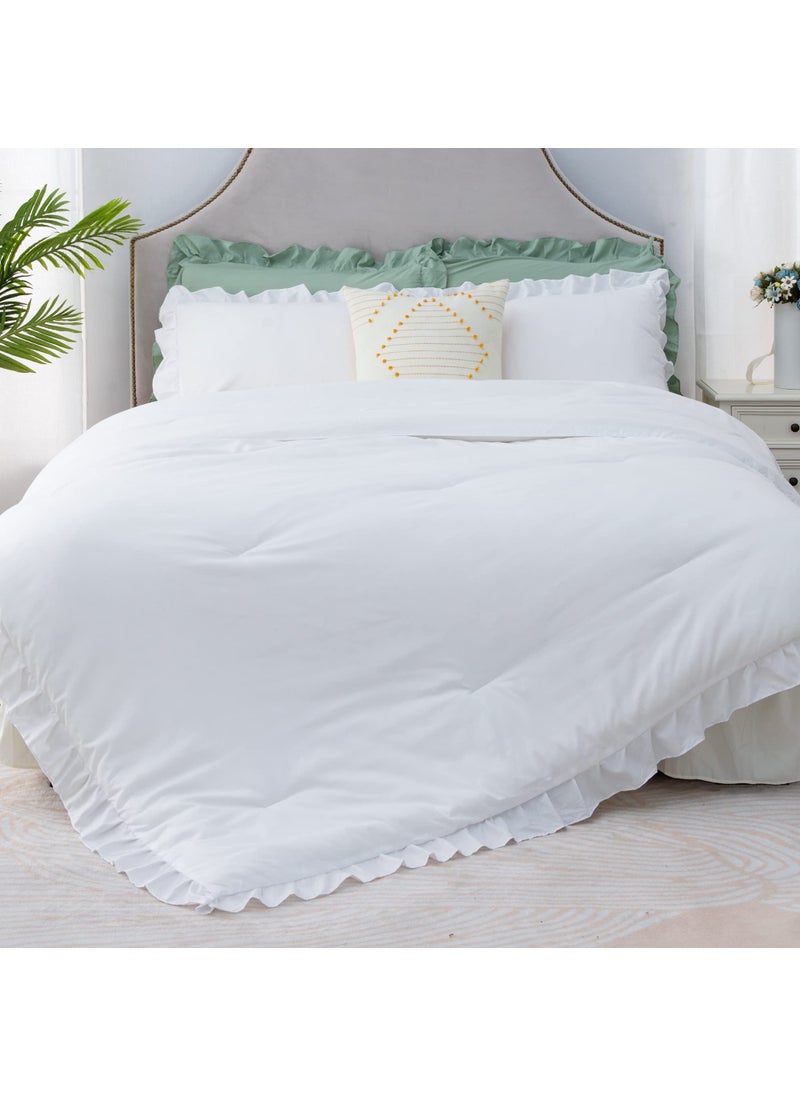 Litanika Litanika White Ruffle Comforter King Size  3 Pieces Women Girl Farmhouse Vintage Aesthetic Bedding Set & Collections  Shabby Chic Microfiber Bedding Set (104x90In Comforter & 2 Pillowcases)  - Image 4
