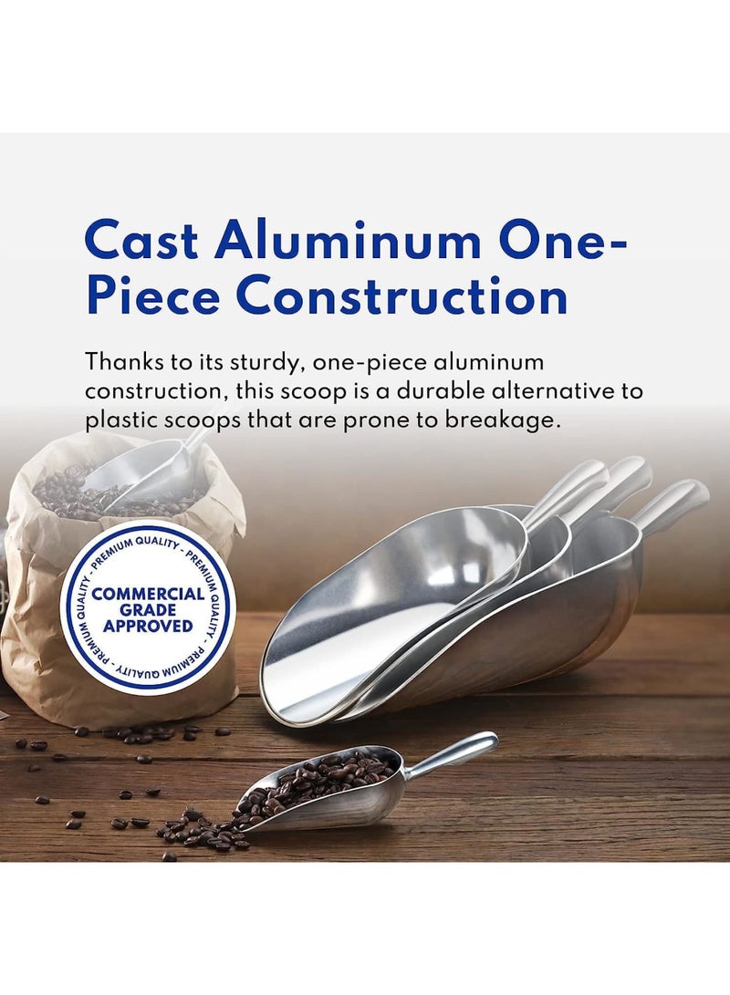 Luckam 3-Pcs Cast Aluminum Utility Scoop, Round Bottom Utility Scoops for Ice, Flour & Bulk Ingredients, Kitchen Scoops for Restaurants, Bakeries & Home Use, Include Three Size (Silver) - Image 3