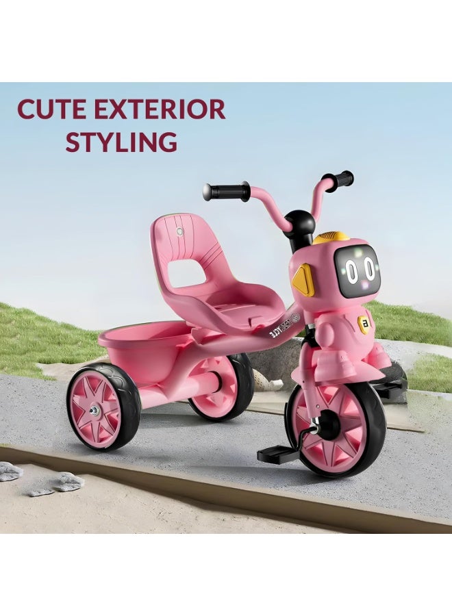 DubaiGallery دراجة ثلاثية للأطفال من 2-5 سنوات - دراجة توازن مع ضوء وموسيقى، إطار فولاذي قوي، دراجة ثلاثية للأطفال مع 3 عجلات وسلة تخزين خلفية - لعبة ركوب مثالية للأولاد والبنات - Image 2