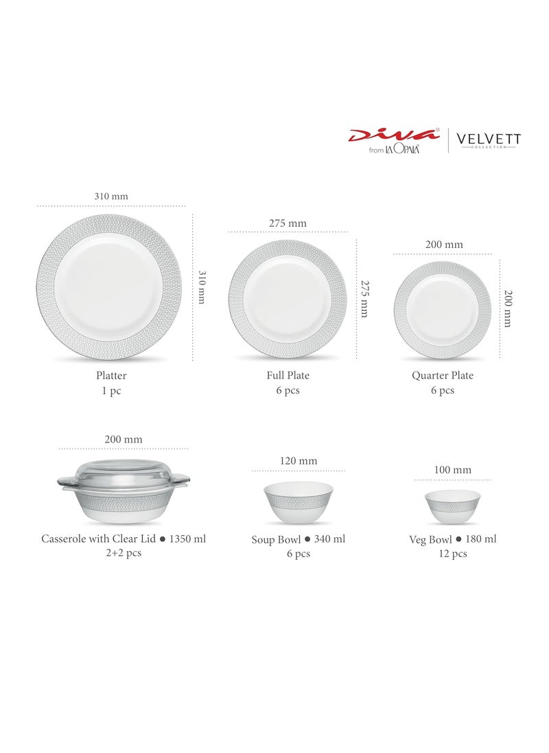 La Opala La Opala Diva Velvett Collection Opal Glass Crockery | for Family of 6 | Dinner Set 35 pcs Stella Grey | Plates & Bowls for Dining | Microwave Safe | 100% Vegetarian | Extra Strong | Light & White  - Image 4