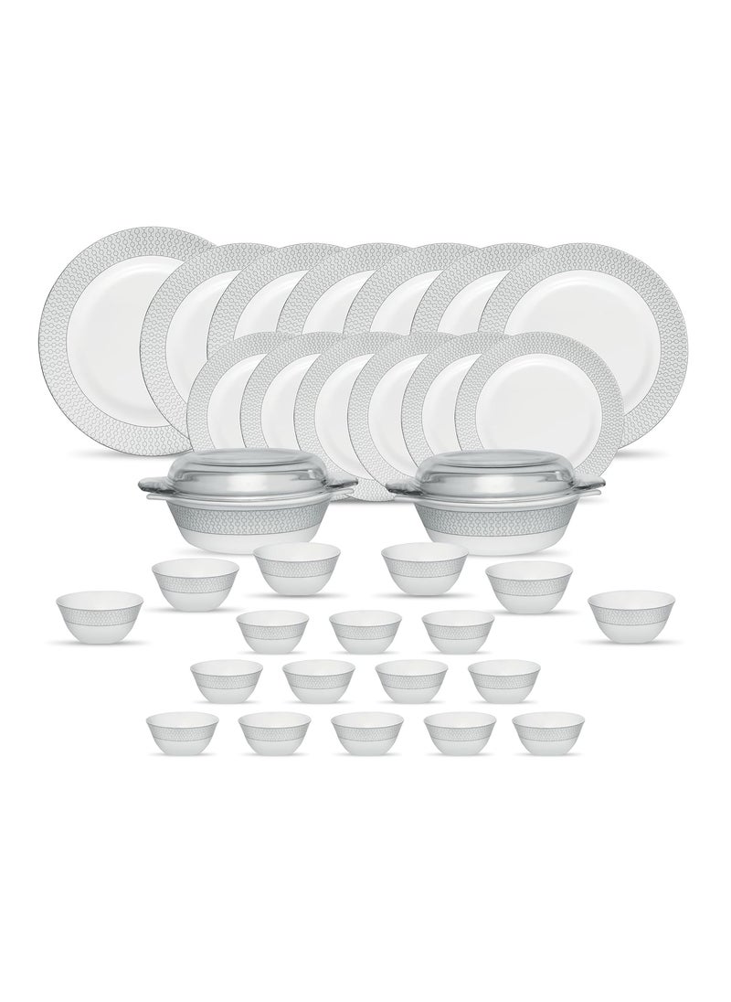 La Opala La Opala Diva Velvett Collection Opal Glass Crockery | for Family of 6 | Dinner Set 35 pcs Stella Grey | Plates & Bowls for Dining | Microwave Safe | 100% Vegetarian | Extra Strong | Light & White  - Image 1