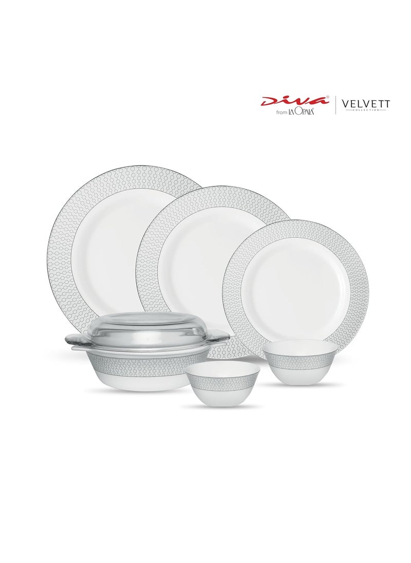 La Opala La Opala Diva Velvett Collection Opal Glass Crockery | for Family of 6 | Dinner Set 35 pcs Stella Grey | Plates & Bowls for Dining | Microwave Safe | 100% Vegetarian | Extra Strong | Light & White  - Image 3