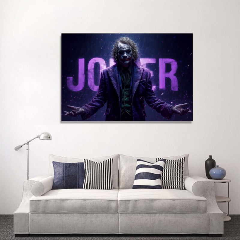 اي ار اس لوحة جدارية قماشية لشخصية الجوكر من ARS®، مقاس 60×90 سم - ملصق مؤطر للمنزل والمكتب وغرفة النوم - ديكور فن البوب ​​الحديث - Image 1