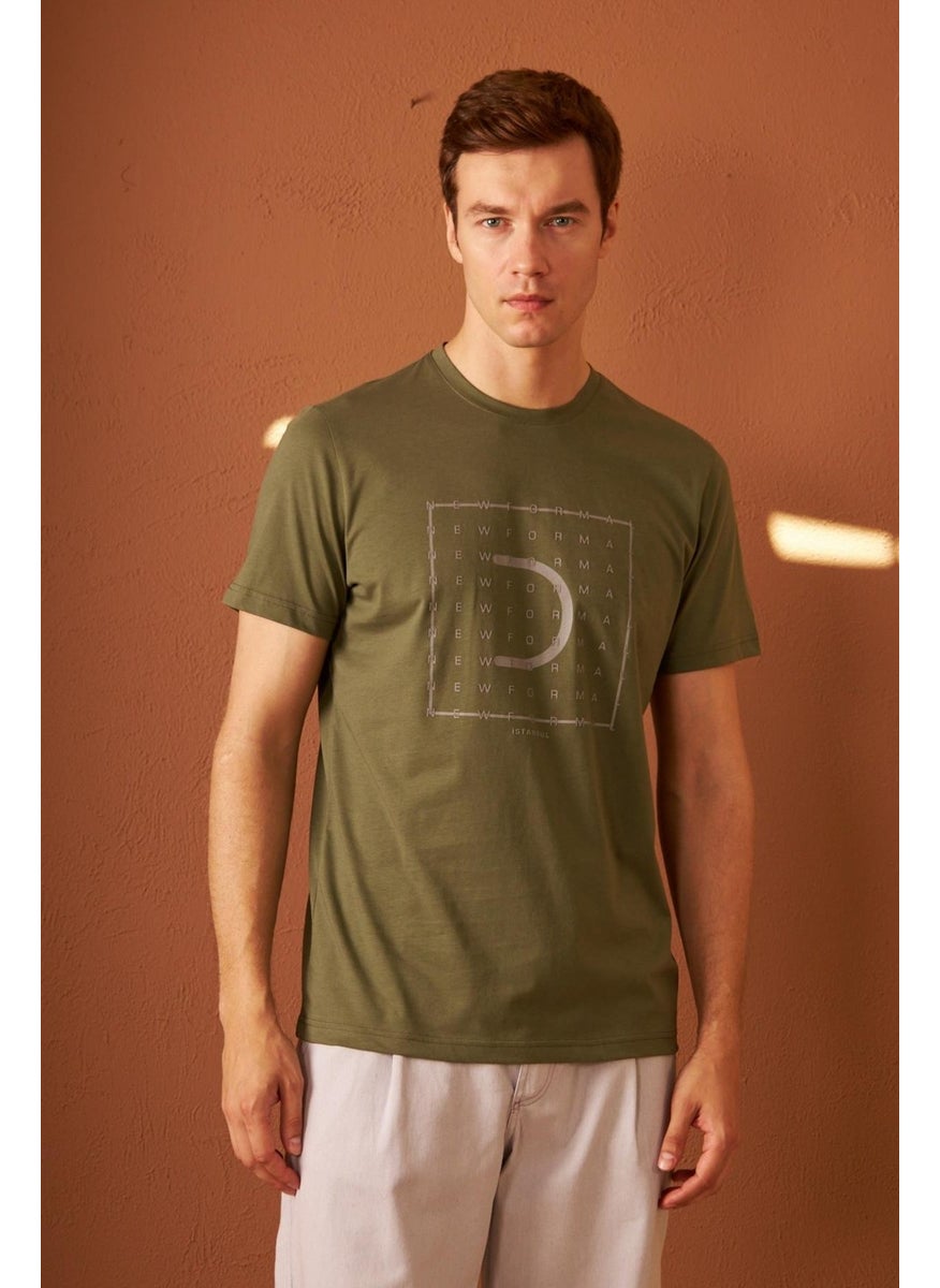 Odelon - Men's Comfort Fit Printed Cotton T-Shirt Khaki New Formal MARS15 - Image 1