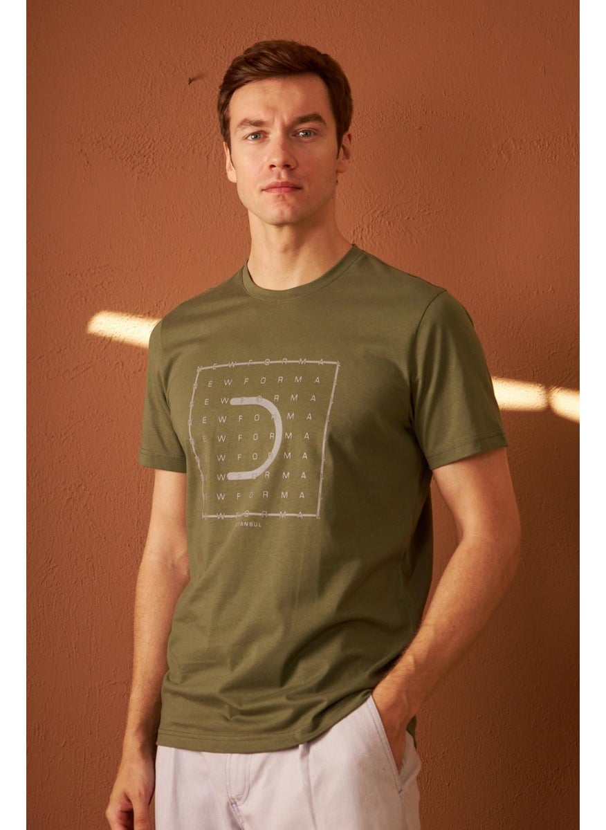 Odelon - Men's Comfort Fit Printed Cotton T-Shirt Khaki New Formal MARS15 - Image 1