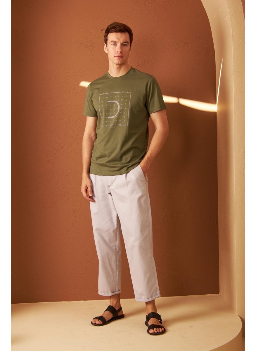Odelon - Men's Comfort Fit Printed Cotton T-Shirt Khaki New Formal MARS15 - Image 1