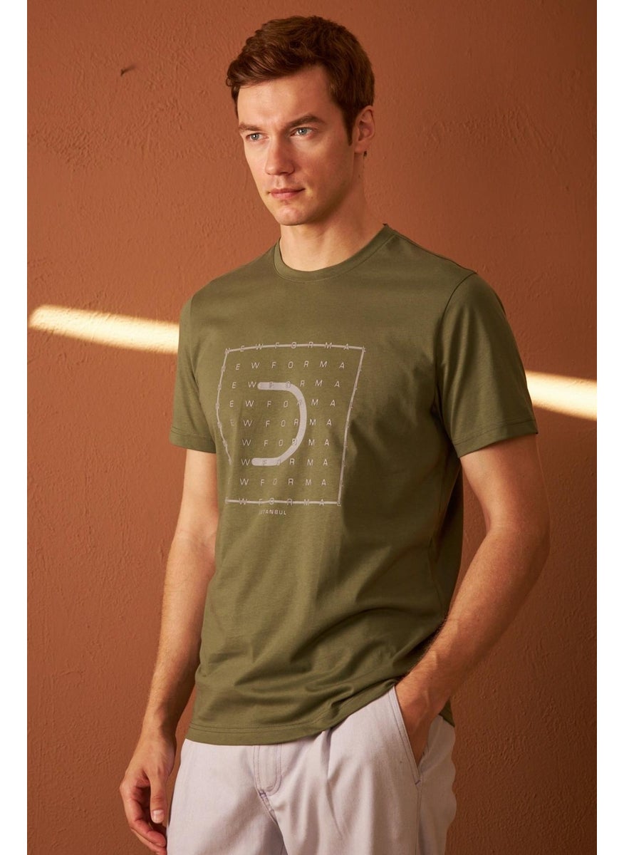 Odelon - Men's Comfort Fit Printed Cotton T-Shirt Khaki New Formal MARS15 - Image 1