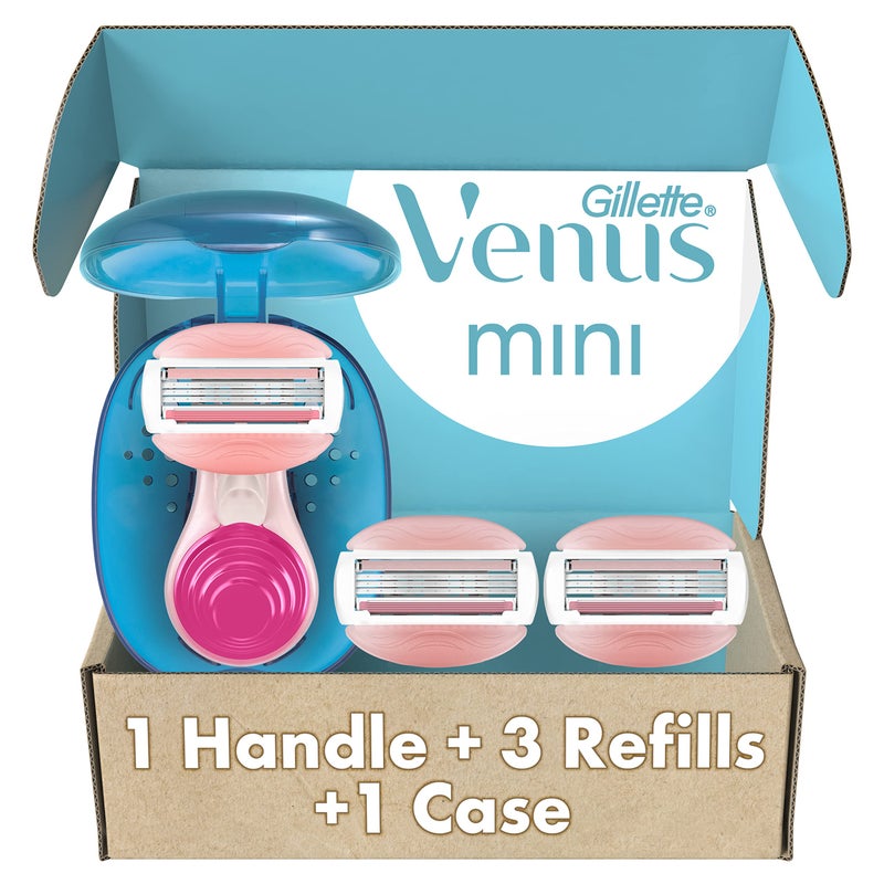 Gillette Venus Mini comfortGlide White Tea Razors for Women, Includes 1 Mini Handle + 3 Refills + 1 Case - Image 1